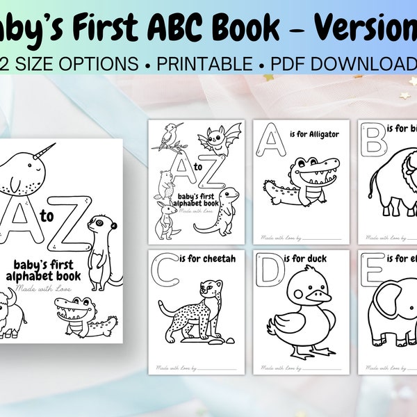 ABC Baby Shower Coloring Book - Animal Alphabet Coloring Pages - Baby Shower Game and Keepsake! US Letter Paper - Instant PDF Download