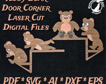 Teddy Bear Door Corner Laser Cut Files, Xtool Cut Files, laser cut file decor, Door corner laser file