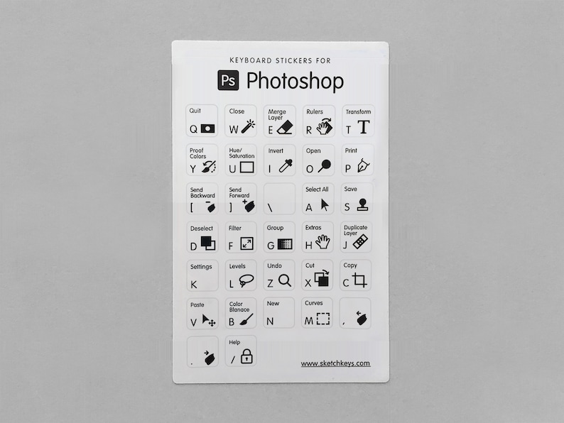 Photoshop Keyboard Stickers with Shortcuts and Hotkeys Gift for Graphic Designers White