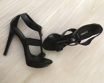 Fendi. Fab black leather heels. Size 7