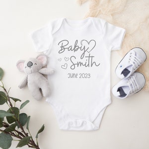 Personalised Baby Grow Pregnancy Announcement Vest Gift Bodysuit Due Date Unisex Present Hand Printed Gender Reveal