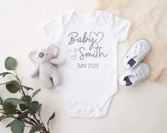Personalised Baby Grow Pregnancy Announcement Vest Gift Bodysuit Due Date Unisex Present Hand Printed Gender Reveal