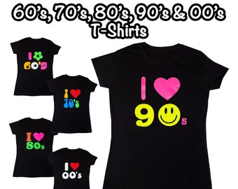 80s T-Shirt Fancy Dress 60s 70s 90s 00s Unisex Neon Top Festival Party Birthday Decades Handmade UK Kids Adults