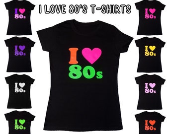 80s T-Shirt Fancy Dress  Unisex Neon Top Festival Party Birthday Decades Handmade UK Kids Adults