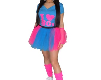 NEON Cerchietto Fascia elastica polsiera Costume Tutu Bretelle Neon Guanti 80 S Gallina