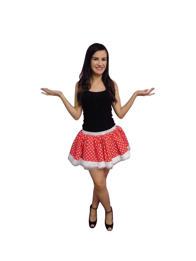 Festive Christmas Minnie Mouse Tutu Skirt Red White Polka Dots White Faux Fur Trim 80 Fancy Dress Hen Party Girls Book Week