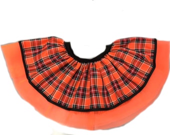 Neon Orange Tutu Tartan Skirt Kilt Punk Goth 80's Fancy Dress Costume Disco Party