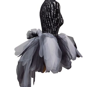 Black Neon White 6 Layer Tutu Skirt with Bustle Halloween 80S Fancy Dress Costume