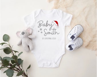 Personalised Baby Grow Baby's 1st Christmas Pregnancy Announcement Xmas Vest Gift Bodysuit Unisex Present Custom Hand Printed Gender Reveal