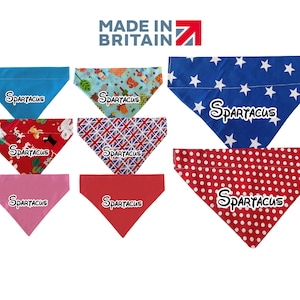 Personalised Patterned Pet Bandana Handmade Dog Cat Collar Neckerchief Slide On