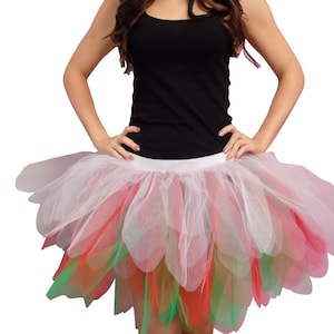 Neon Red Green White 6 Layer Christmas Tutu Skirt with Bustle  Elf Festive 80S Fancy Dress Costume