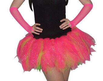 Neon pink blue Tutu Skirt i love 80s Fancy Dress Hen Party Fun Run DANCE SCHOOL 