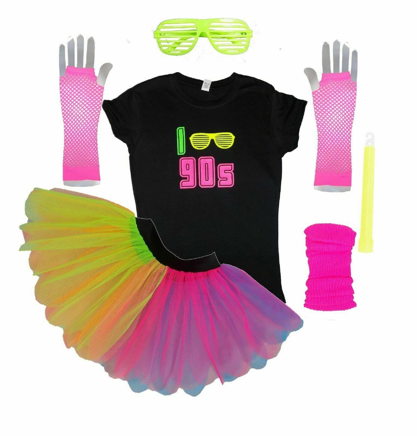 Fancy Dress Neon I Love 90s Rainbow Tshirt Tutu Set Etsy UK
