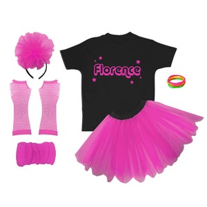 Glow Party Fancy Dress Kids Set Personalised Neon Birthday Costume Custom Name Handmade UK