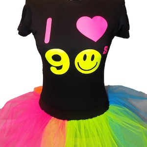 I Love 90s Tutu Skirt, Neon Rainbow Rave Wear, Festival Fashion, Party Costume, Retro Vibes