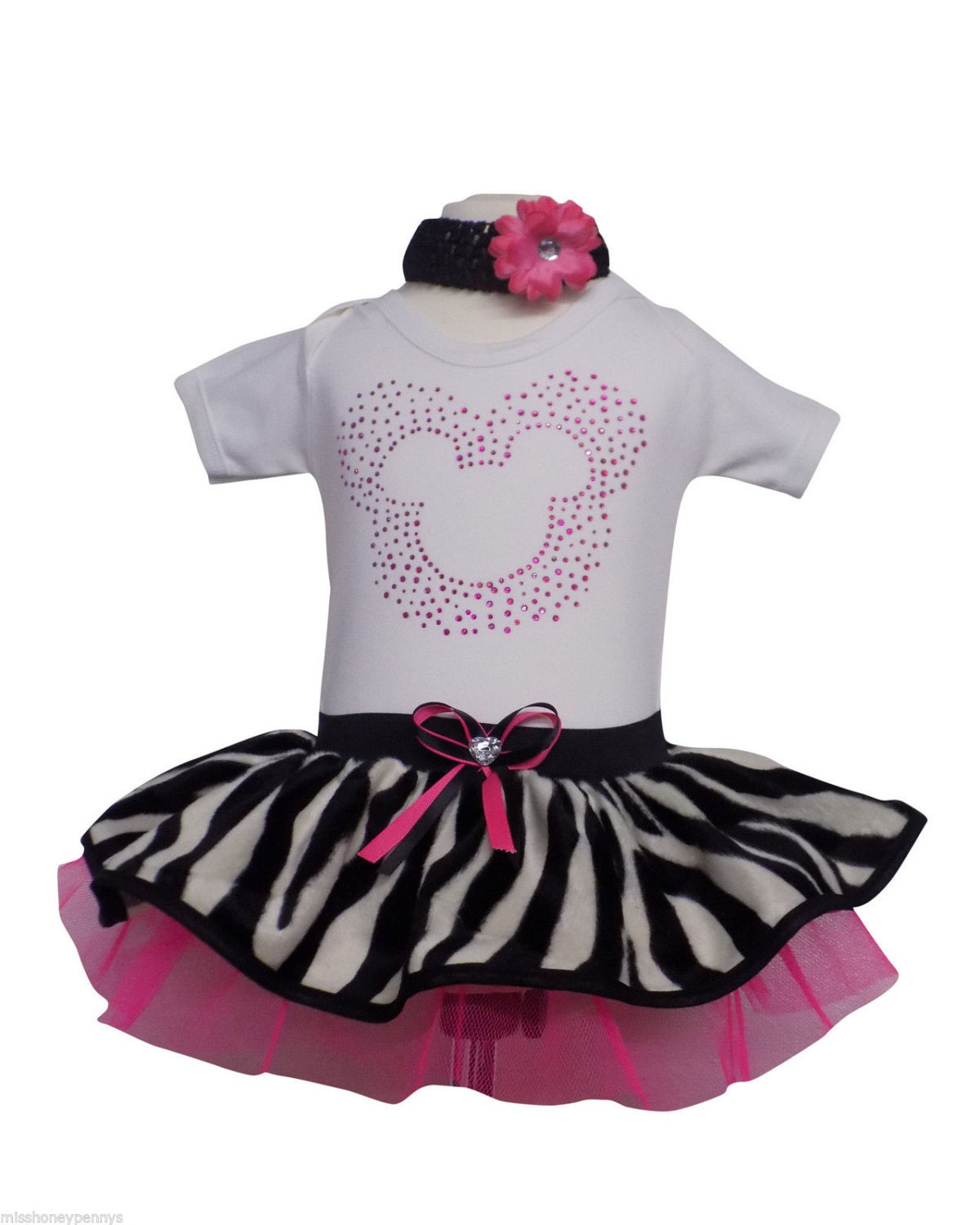 PINK WHITE POLK DOT TUTU RHINESTONE BABY GROW MINI MOUSE TUTU 80S FANCY DRESS