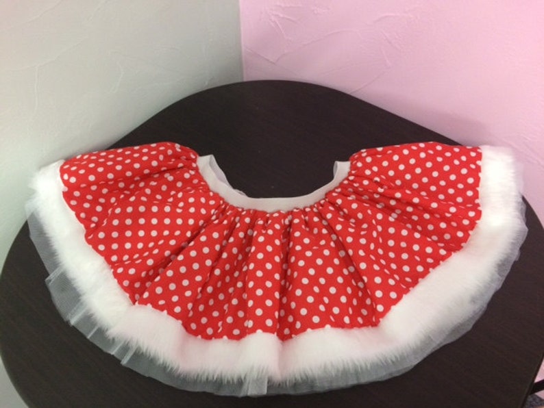 Festive Christmas Minnie Mouse Tutu Skirt Red White Polka Dots White Faux Fur Trim 80 Fancy Dress Hen Party Girls Book Week