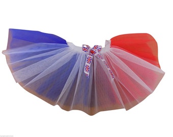 Neon Tutu Skirt St George's Day England Union Jack Tutus Red White Blue Football Rugby WORLD CUP 4 Layer 13" Length