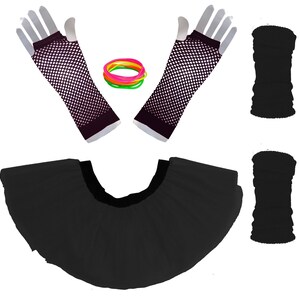 80s Red Fancy Dress Set – Tutu, Legwarmers, Gloves & Beads – Hen Party / Neon Theme-1416562