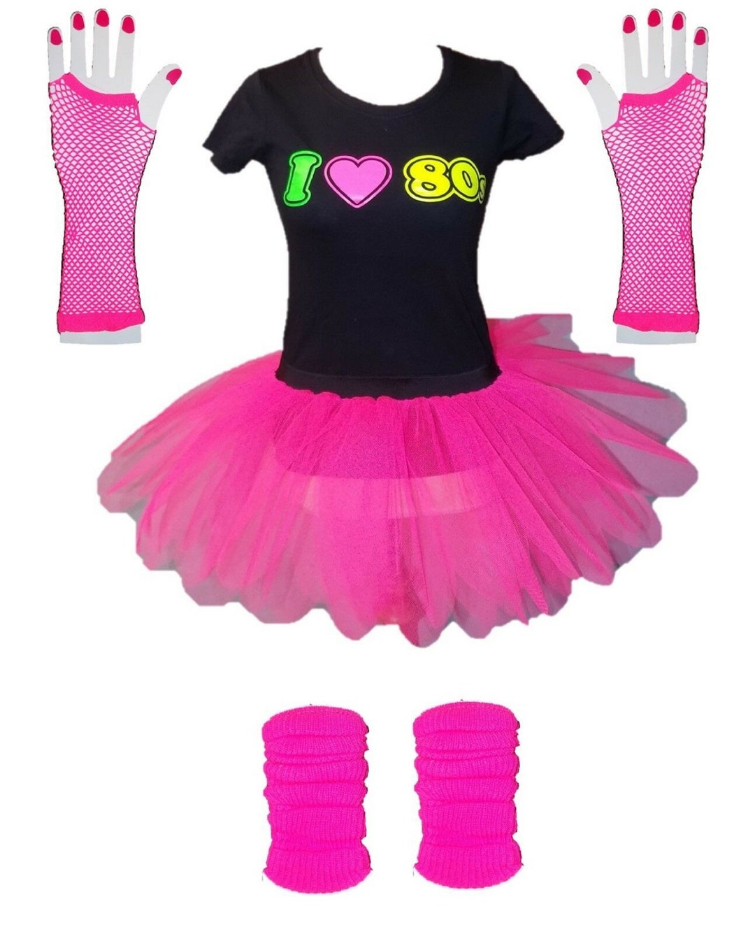Conjunto de falda tutú neón de los 80 con camiseta con estampado