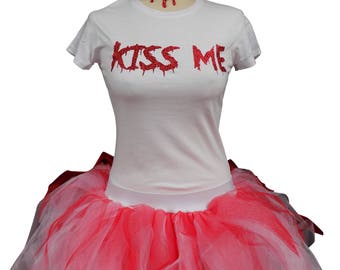 Tutu Skirt Blood Necklace T Shirt Halloween Fancy Dress Candy Girl Pink White