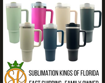 40 oz Powder Coated Tumblers with Handle | Laser Etching | Vinyl Stickers | Blank Tumblers | Same day shipping | Silicone sealed lids| Straw