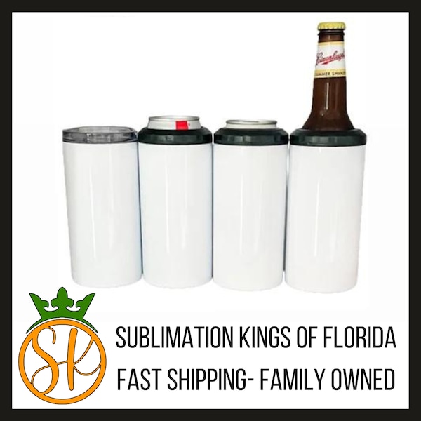 4in1 Sublimation Stainless Steel Can Cooler| Holds Standard Cans, Skinny Cans and Bottles| Also 16 ounce Tumbler|
