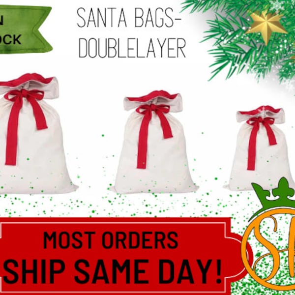 Blank Sublimation SANTA SACKS| Double Layer Santa Sack | Wholesale Pricing| 100 % Polyester| Small, Medium and Large Santa Sacks