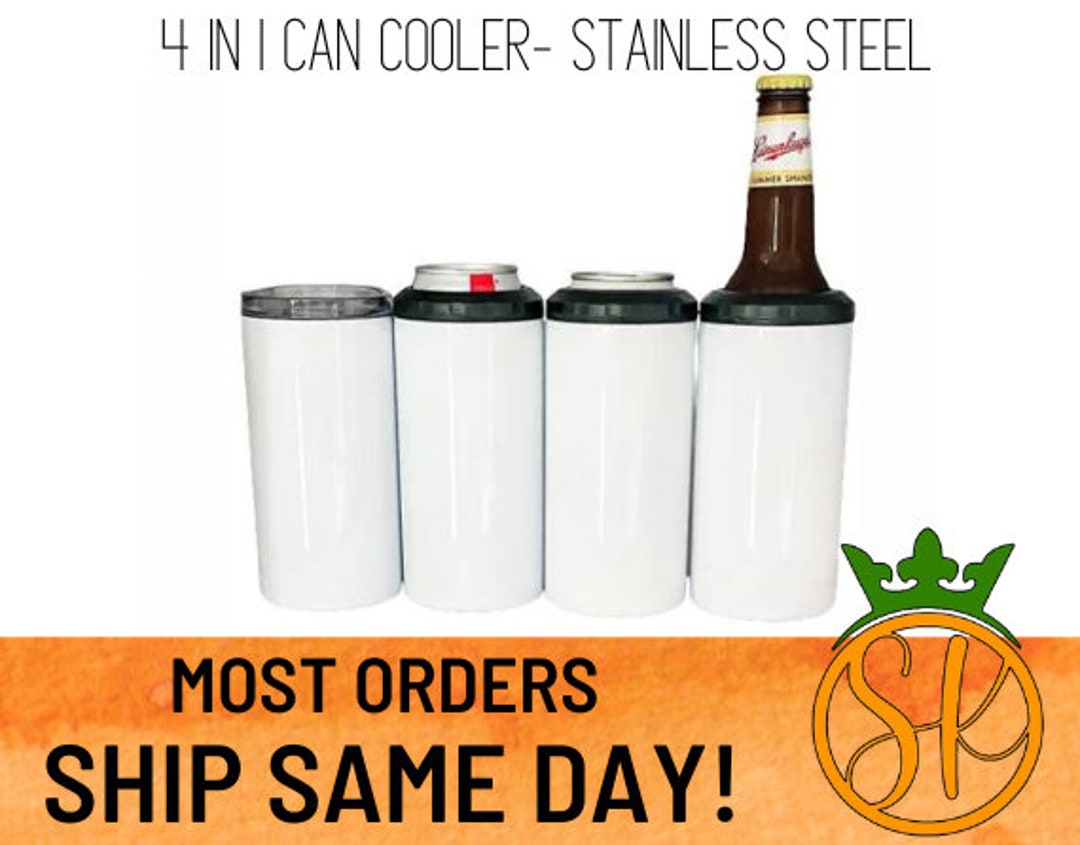 4-in-1 Can Cooler, Stainless Steel Triple Insulated Coozies for 12 oz Skinny or Standard Can, Beer Bottle and As A 14 oz Tumbler with Lid, Black