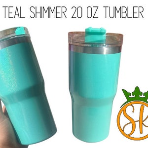 Sublimation 20 ounce | Shimmer | Holographic | Stainless-Steel Tumbler | Screw on Lid | Sublimation Blanks | Gloss Finish | No Handle Teal Shimmer