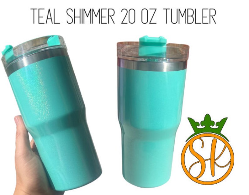 Sublimation 20 ounce | Shimmer | Holographic | Stainless-Steel Tumbler | Screw on Lid | Sublimation Blanks | Gloss Finish | No Handle Teal Shimmer