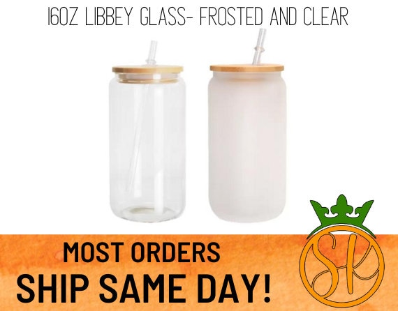 40oz Libbey Glass Can With Bamboo Lid and Plastic Straw Sublimation Blanks Glass  Tumbler With Handle Frosted and Clear 