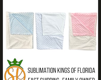 Plush Minky Baby Blankets | Sublimation Blanks | Pink, Blue, White | Baby Shower Gift | Sublimation Kings  | White Backing | 100% Polyester