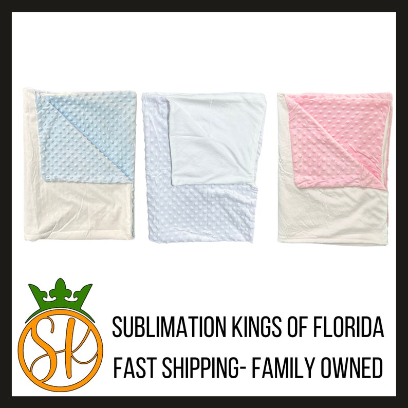 May include: Three plush blankets with a white backing and a soft, textured front. The blankets are in blue, white, and pink.