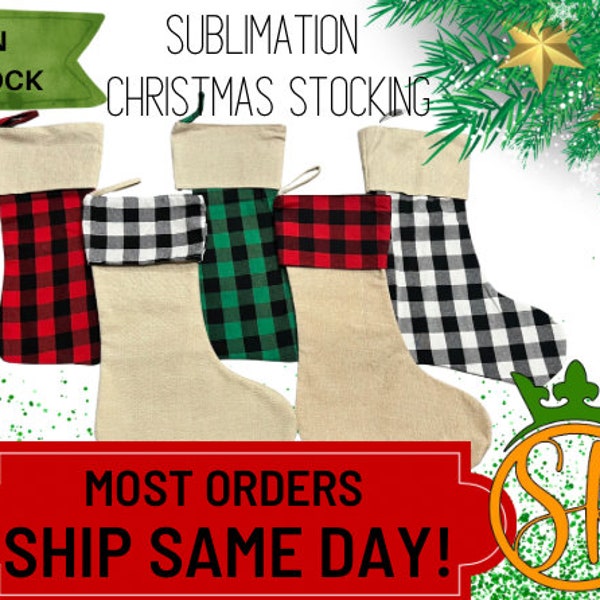 Sublimation Buffalo Plaid Christmas Stocking| Black Sublimation Christmas Stocking