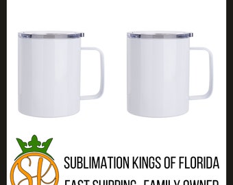 12 or 15 ounce Stainless-Steel Coffee Cup | Sublimation Blanks | White | Coffee Mug | Clear Plastic lid