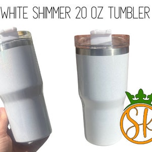 Sublimation 20 ounce | Shimmer | Holographic | Stainless-Steel Tumbler | Screw on Lid | Sublimation Blanks | Gloss Finish | No Handle White Shimmer