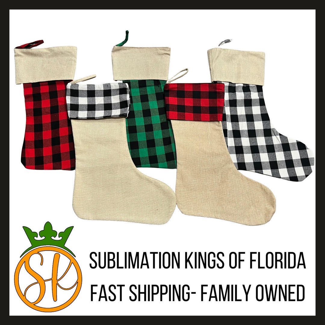 Sublimation Buffalo Plaid Christmas Stocking Black Sublimation
