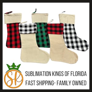 Sublimation Buffalo Plaid Christmas Stocking| Black Sublimation Christmas Stocking