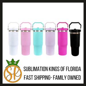 Sublimation 30-ounce Flip Straw Tumbler| Carry handle | Stainless-Steel | Blanks | Matte Finish | White | Teal | Pink | Lilac | Balck