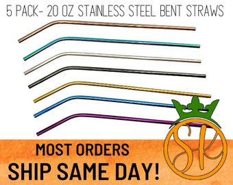 5 Pack | Reusable | Stainless Steel Curve Bent Straws | Colorful | 20 oz Straws| Accessories | Sublimation Kings of Florida | Drinkware