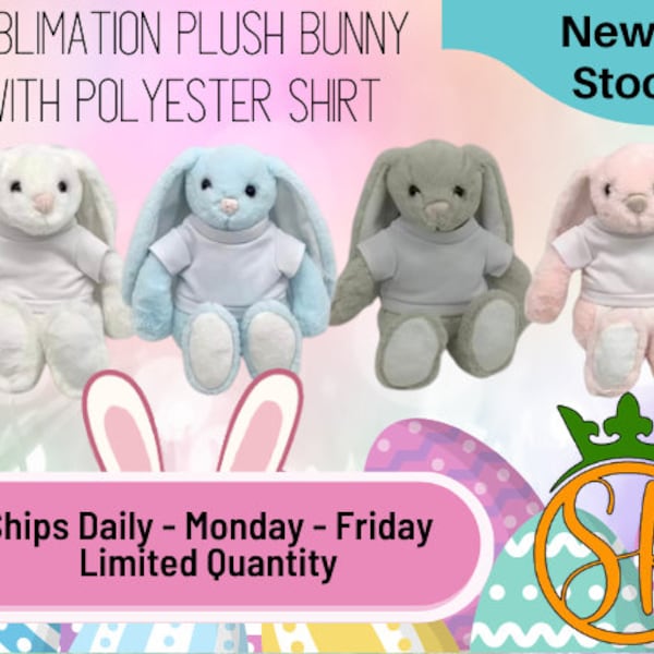 Sublimation Easter Bunny with White Shirt | White Bunny | Grey Bunny | Baby Toddler Stuff Toy | Plush Toy | Stuff Animal | Toy