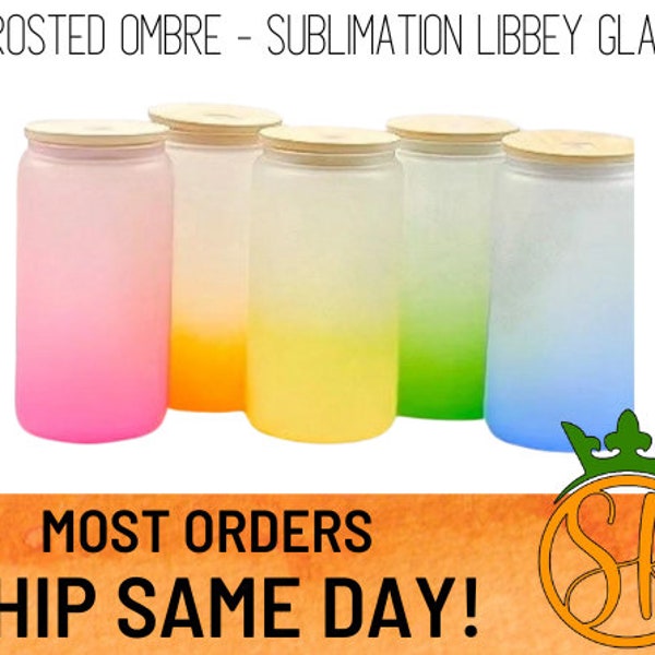 16oz Color Ombre Frosted Sublimation Libbey Beer Glass | Sublimation Kings of Florida | Pink | Orange | Green | Blue | Yellow | Clear