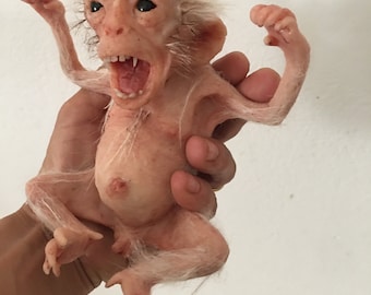 Realistic Newborn Monkey Silicone Sculpture | Hyper-Realistic Silicone Animal Art | Collectible Unique Monkey Figurine