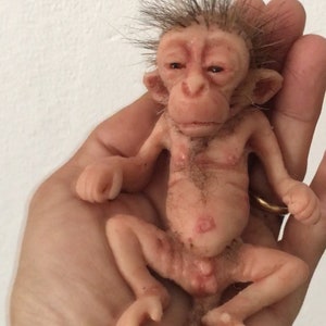 Little Baby Macaque Platinum Silicone Sculpture | Hand-Sculpted Realistic Monkey Figurine | Lifelike Animal Art for Collectors