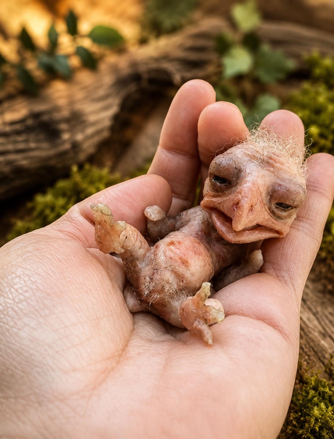 Hand-sculpted Baby Hybrid Bird in Platinum Silicone | Unique and