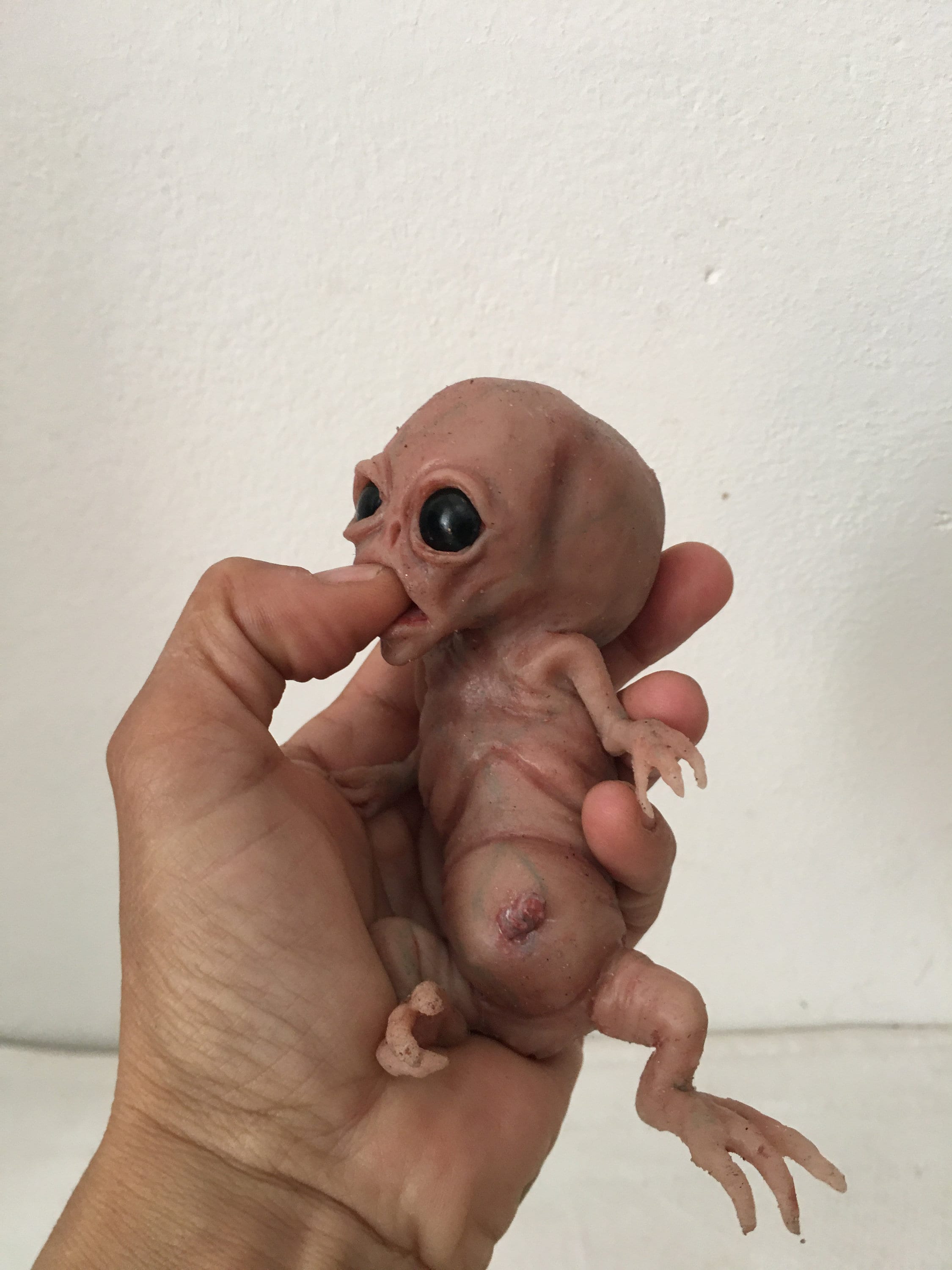 Gray Alien Fetus Platinum Silicone Sculpture | Hand-sculpted
