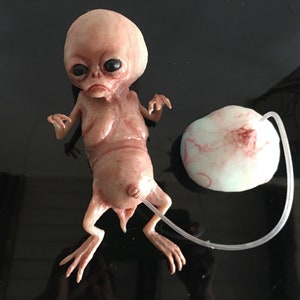 手作りのグレーのエイリアンの胎児のシリコン彫刻 |ユニークな酢酸シリコン製エイリアンフィギュア |収集価値のあるリアルなエイリアンの胎児