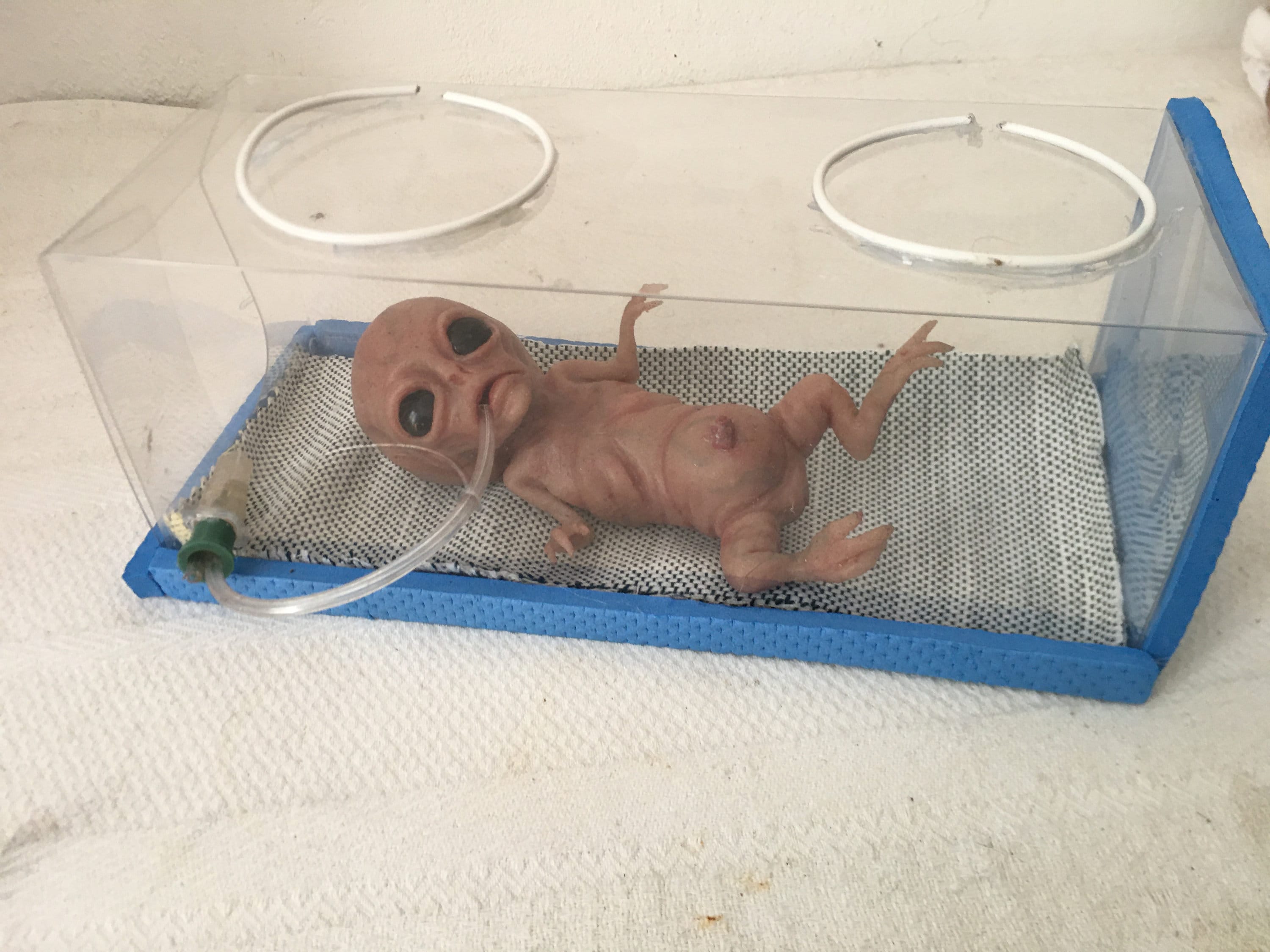 プラチナシリコン製グレイ型宇宙人の胎児の彫刻｜手彫りのリアルな宇宙