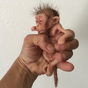 Little Baby Macaque Platinum Silicone Sculpture | Hand-Sculpted Realistic Monkey Figurine | Lifelike Animal Art for Collectors